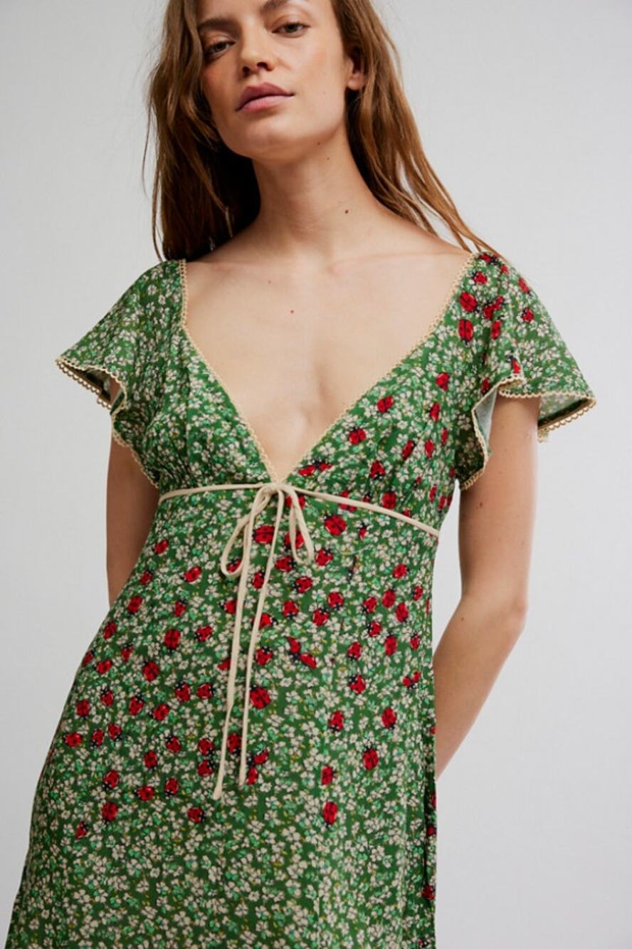 Free People Backroads Mini Dress Forest Combo Ladybug Floral Size Large